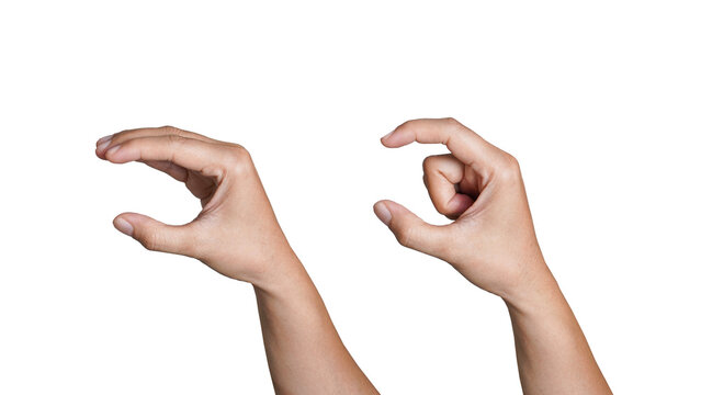 Female hands holding a little bit of something, Gesture indicating a pinch or small grasp, ideal for interaction and communication.