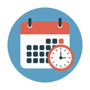 Blue vector featuring a calendar and a clock to represent scheduling