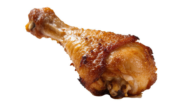Isolated crispy golden brown fried chicken drumstick, delicious ready to eat cooked poultry