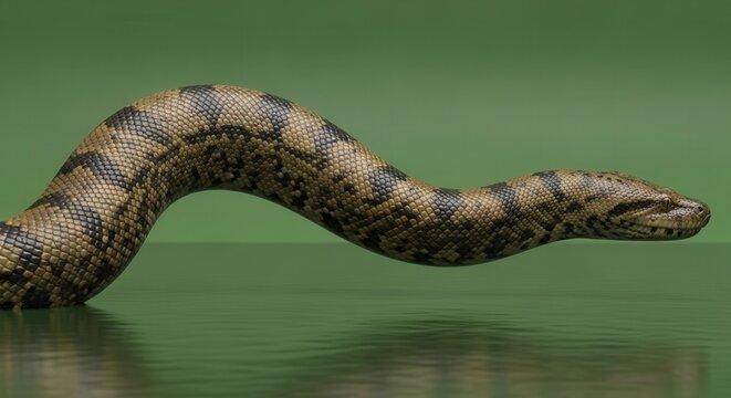 Close-up of a Large Non-venomous Snake S-shape Resting on Green Surface in Natural Environment