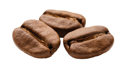 Obraz premium Isolated roasted coffee beans arranged together on a plain backdrop, close-up studio shot