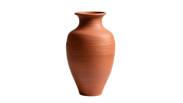 Isolated traditional terracotta vase with earthy texture and rustic design for home decor