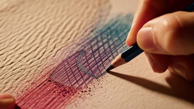 This video presents a close-up colored pencil layering animation on textured paper, ideal for art tutorials, stationery branding, craft marketing visuals, and design inspiration content.