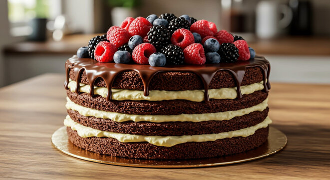 Chocolate Layer Cake with Fresh Berries