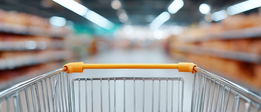 Aisle Ready Shopping Cart In Bright Supermarket