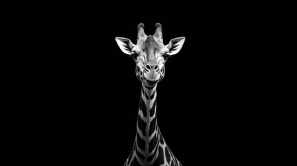 Obraz premium Black and white giraffe portrait isolated on dark background