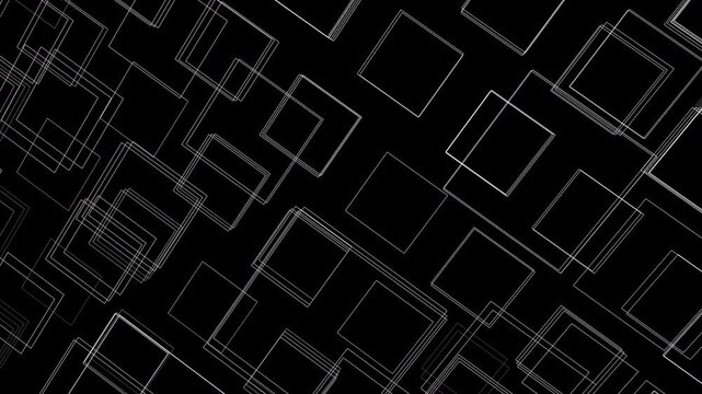 Abstract square grid interface forming digital block structures and wireframe architecture. Useful for technology media, data systems visuals and futuristic interface design.