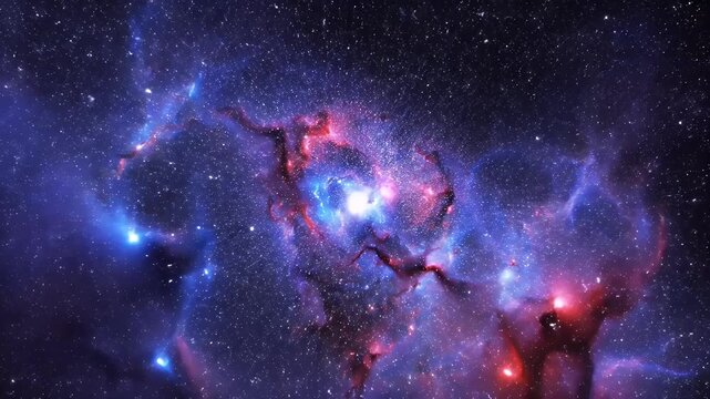 Vibrant cosmic nebula glows with blue and pink gas amidst a star-filled void