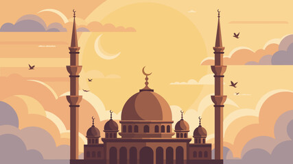 A mosque with two minarets and a dome © Ashik