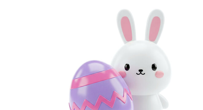 Cute 3D Easter Bunny with Purple Egg