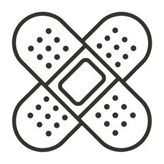 Four adhesive bandages crossed in an X shape, medical first aid symbol