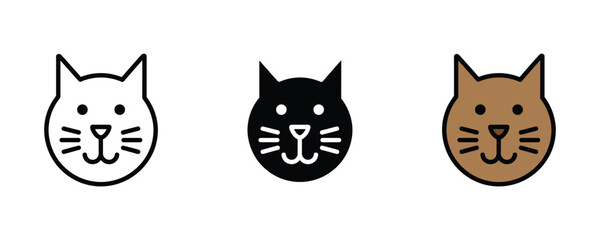 Cute cat face icon set. Domestic kitten head, feline pet mammal, and animal lover symbols. Vector Illustration. © NH RIDOY