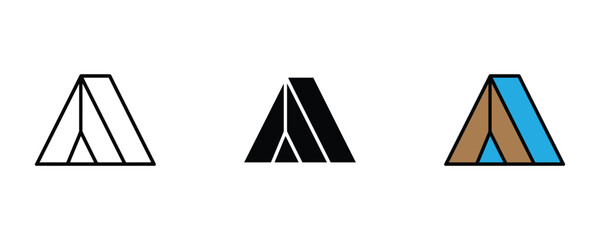 Camping tent icon set. Outdoor adventure shelter, forest tourism, and summer camp symbols. Vector Illustration. © NH RIDOY