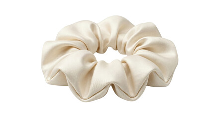 Elegant cream silk hair scrunchie on transparent background