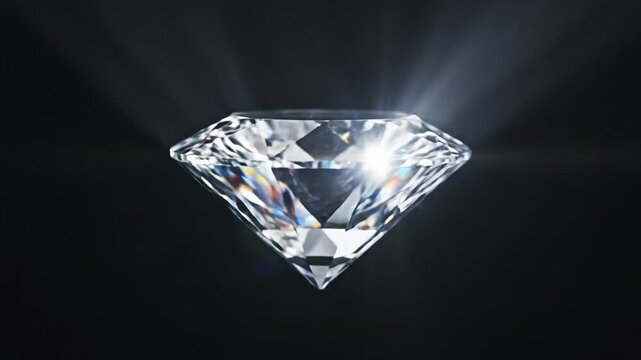 Video of Luxury Gemstone Spin featuring sparkling diamond under dramatic dark studio illumination ideal for high-end retail campaigns, engagement ring promotions and opulent fashion visuals with