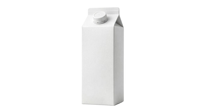 Blank white milk or juice carton on transparent background
