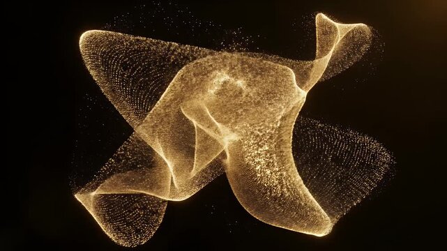 Abstract golden particulate nebula forms a celestial dance against black