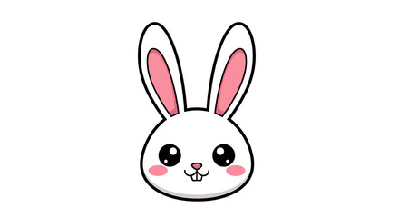 Obraz premium Kawaii Bunny Illustration: Adorable White Rabbit Head with Pink Ears, Cheeks & Cute Expression, Perfect for Easter, Spring, Kids Designs, Baby Products, Pet Industry, Animal Lovers, School Projects, F