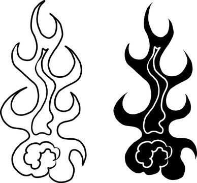 Chinese wave and clouds.Japanese wave for tattoo design.Wave vector illustration for doodle art on white isolated background.water splash vector set.Fire vector for elements on backdrop.