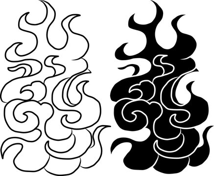 Chinese wave and clouds.Japanese wave for tattoo design.Wave vector illustration for doodle art on white isolated background.water splash vector set.Fire vector for elements on backdrop.