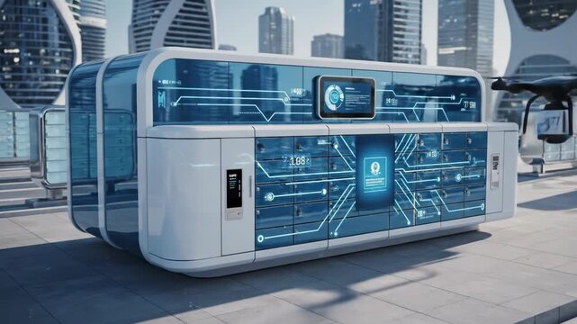 Video of Smart City Delivery Network Concept featuring connected parcel locker hubs and seamless e-commerce distribution for tech branding and urban mobility campaigns.