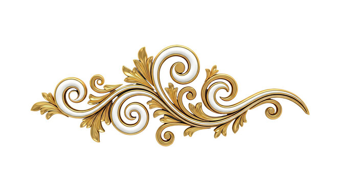 Ornate Gold and White Swirls and Leaf Flourish