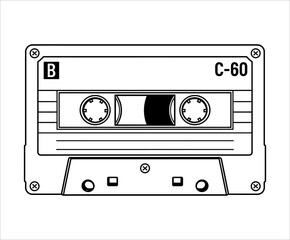Fototapeta premium Retro Cassette Tape Outline Vector Illustration