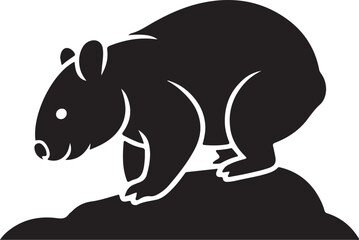 Fototapeta premium Wombat Silhouette Standing on Rock, Simple Animal Icon