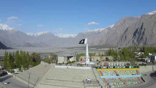 Aerial Drone View of Martyrs Monument in Skardu
Scenic Daytime Landscape, Gilgit-Baltistan, Pakistan