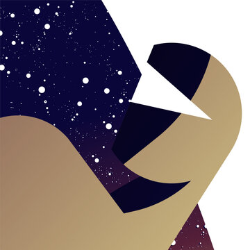Geometric human character, celestial space background for sports and tech posters illustration. Starry night style for fitness and wellness branding.