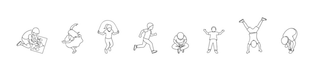 Obraz premium Overhead Children Scale Figures - Top View Kids Playing Vector Set for Plan View and Site Design