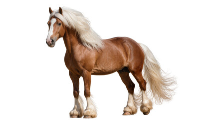 Isolated majestic palomino horse with long flowing blonde mane and tail standing proudly © Maria