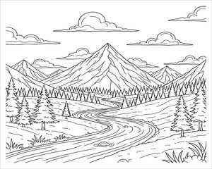 Fototapeta premium Mountain landscape with winding road and trees