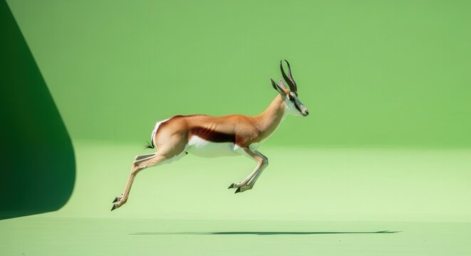 Dynamic Springbok Antelope Leaping in Green Screen Studio Background