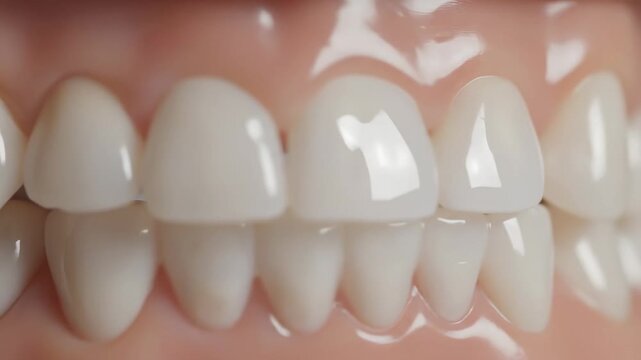 Enamel Brightening Comparison \'96 macro close-up of teeth arranged in a precise side-by-side comparison layout, gradual tonal shift from muted ivory and light staining on one side to luminous