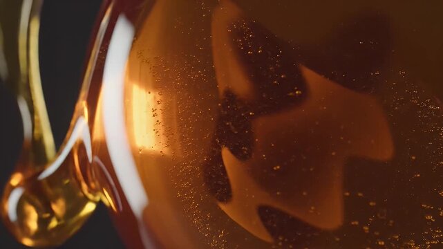 Golden Honey Dripping Slowly With Visible Bubbles And Sparkles Dark Background
