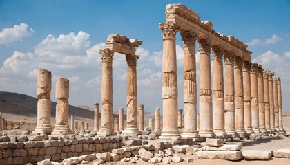 Obraz premium Ancient Palmyra Ruins Stand Tall Under Blue Sky high resolution photo