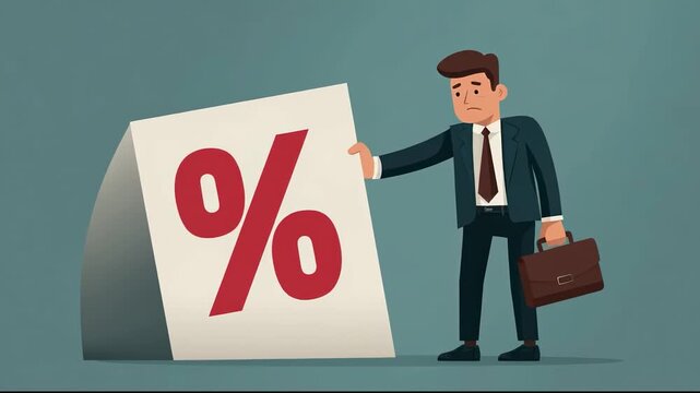 Businessman stopping increasing interest rate percentage sign