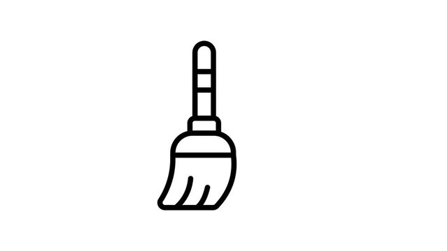 Sleek linear icon animation of detailed broom cleaning