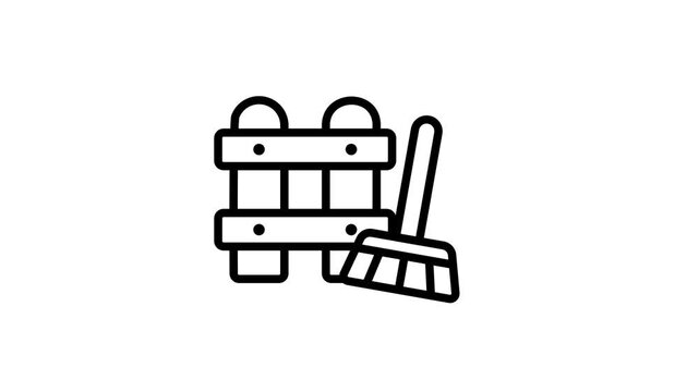 Handy outline style icon animation of tall fence cleaning
