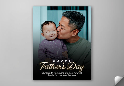 Editable Happy Fathers Day Social Media Post Template Design with Loving Asian Father Kissing Baby.