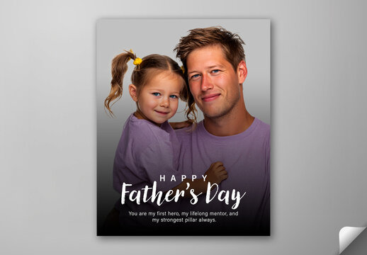 Editable Happy Fathers Day Social Media Post Template Design with Blonde Father Holding Little Daughter Together.
