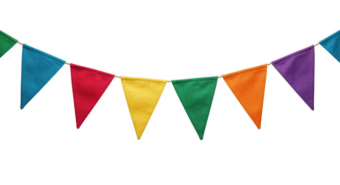 Colorful triangle bunting garland on transparent background