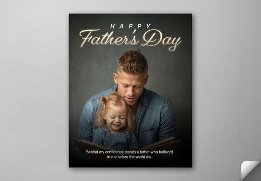 Editable Happy Fathers Day Social Media Post Template Design with Blonde Father and Daughter Reading Book Together.