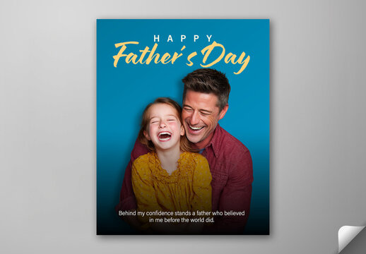 Editable Happy Fathers Day Social Media Post Template Design with Joyful Father and Daughter Together Smiling.