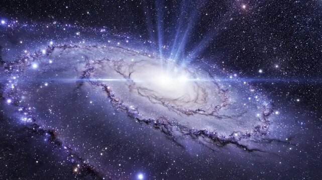 Video of Rotating Galactic Core with Star Field, dramatic spiral star system in motion, outer space background for science and technology themes.