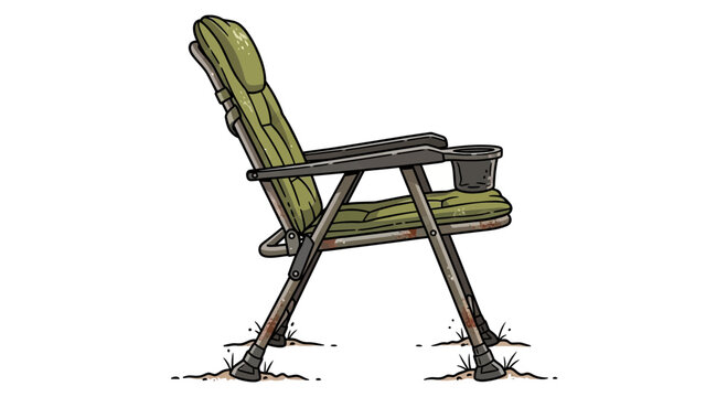 Green folding camping chair stuck in dirt