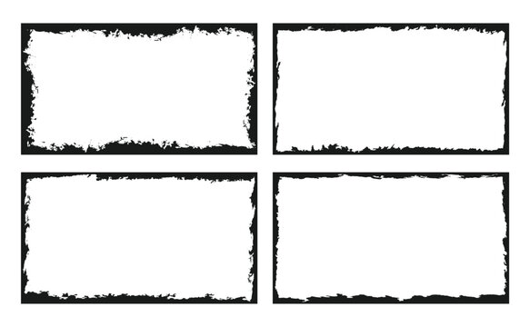 Set of black grunge distressed rectangular frames border