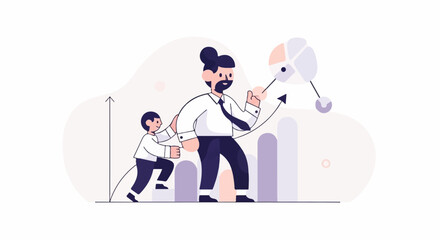 Obraz premium Mentor guiding junior colleague upwards towards success and data