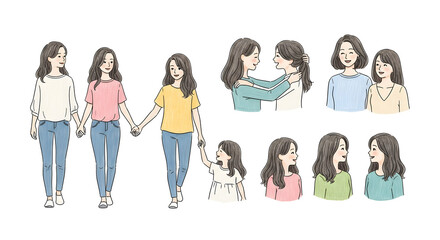 Obraz premium Set of 10 women friendship illustrations